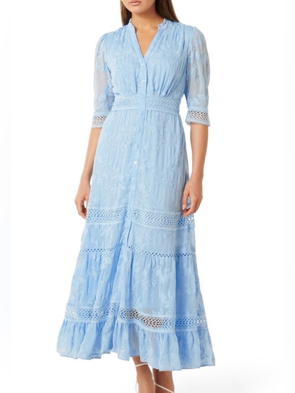 Forever New Light Blue Embroidered Midi Dress
